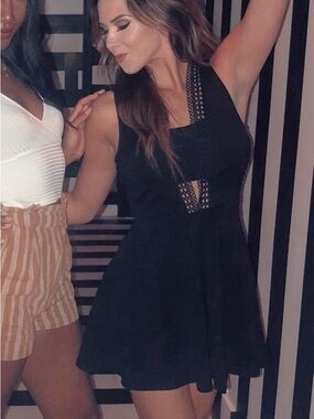 Gianni Bini Black Mini Dress with Crochet Insets